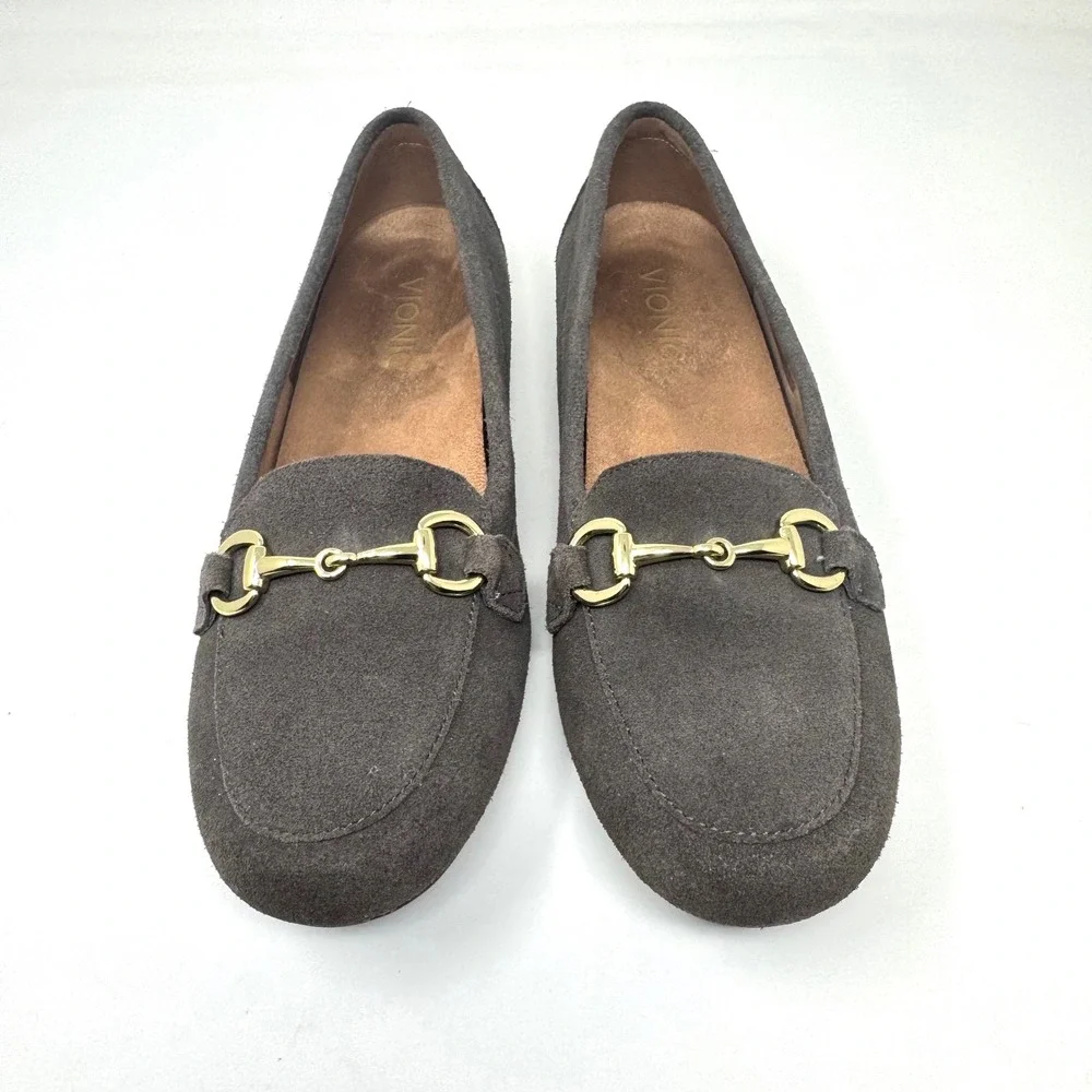 Vionic Bibiana Horsebit Loafers Grey Suede Orthotic Flat Shoes Women 8‎